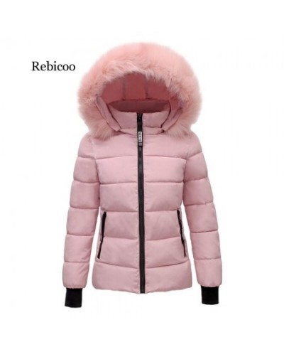 Women Faux Fur Collar Coat Down Cotton Jacket Fall Winter Thicken Warm Minimalist Hooded Outdoor Windproof Casual Coat $70.57...