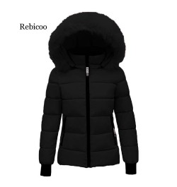 Women Faux Fur Collar Coat Down Cotton Jacket Fall Winter Thicken Warm Minimalist Hooded Outdoor Windproof Casual Coat $70.57...