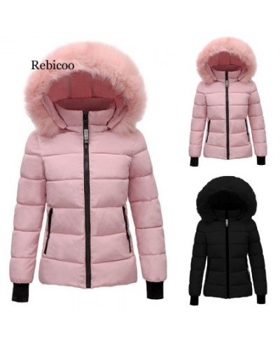 Women Faux Fur Collar Coat Down Cotton Jacket Fall Winter Thicken Warm Minimalist Hooded Outdoor Windproof Casual Coat $70.57...