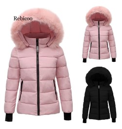 Women Faux Fur Collar Coat Down Cotton Jacket Fall Winter Thicken Warm Minimalist Hooded Outdoor Windproof Casual Coat $70.57...