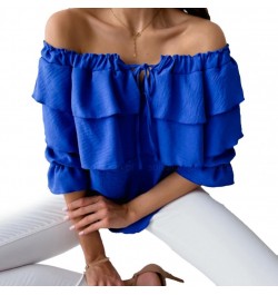 Elegant Women Blouse Off Shoulder Drawstring Collar Layered Ruffle Lantern Long Sleeve Office Lady Pullover Top Female Clothi...