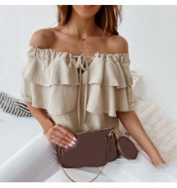 Elegant Women Blouse Off Shoulder Drawstring Collar Layered Ruffle Lantern Long Sleeve Office Lady Pullover Top Female Clothi...