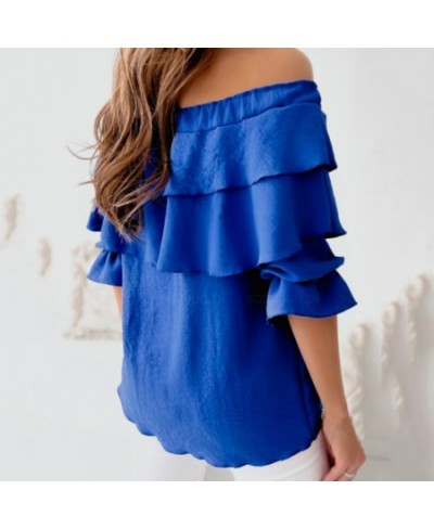 Elegant Women Blouse Off Shoulder Drawstring Collar Layered Ruffle Lantern Long Sleeve Office Lady Pullover Top Female Clothi...