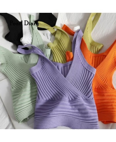 Women Rib Tank Tops Summer Wrap Front Sexy V Neck Knitting Sleeveless Tops Solid Color Beach Retro Skinny Chic Tops $16.40 - ...