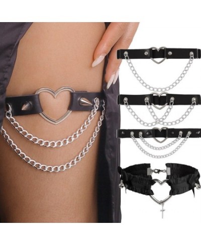 Gothic Leather Garter Belt Heart Chain Cross Lolita Leg Garters Elastic Choker Leg Ring Strap Cosplay Bondage Lingerie Harnes...