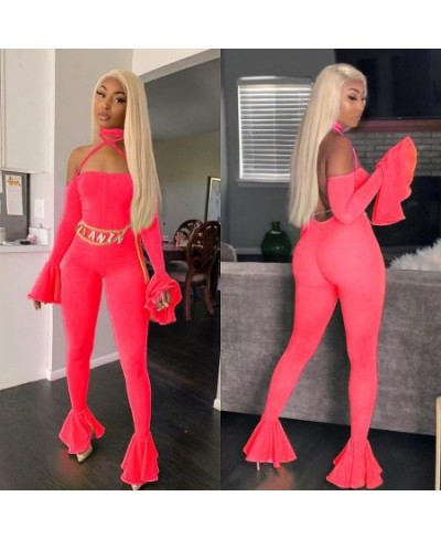 Women Jumpsuit Pants 2023 Clubwear Autumn Neon Green Off Shoulder Halter Womens Sexy Playsuits Ruffles Backless Jump Suits $4...