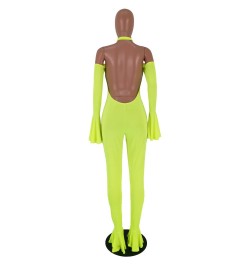 Women Jumpsuit Pants 2023 Clubwear Autumn Neon Green Off Shoulder Halter Womens Sexy Playsuits Ruffles Backless Jump Suits $4...