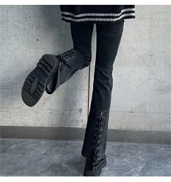 Back Lace Bandage High Waist Slim Flared Jeans Black Blue Skinny Stretchy Women Denim Pant Harajuku Boots Cut Trouser $43.44 ...