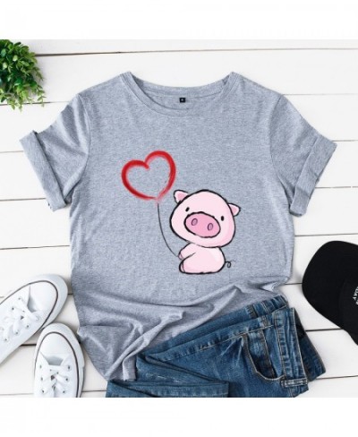 Heart Pig Print Women T Shirt Short Sleeve O Neck Loose Women Tshirt Ladies Tee Shirt Tops Clothes Camisetas Mujer $21.54 - W...