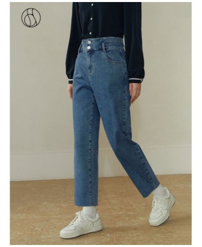 High Waist Cotton Elastic Denim Blue Jeans Two Button Decoration Women Jean Football Print 2023 New Women Tapered Pants $85.8...