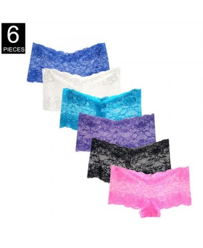 6 Pcs Sexy Women Boyshorts Panties Underwear Set Transparent Lace Boxer Shorts Female Intimates $21.93 - Underwear