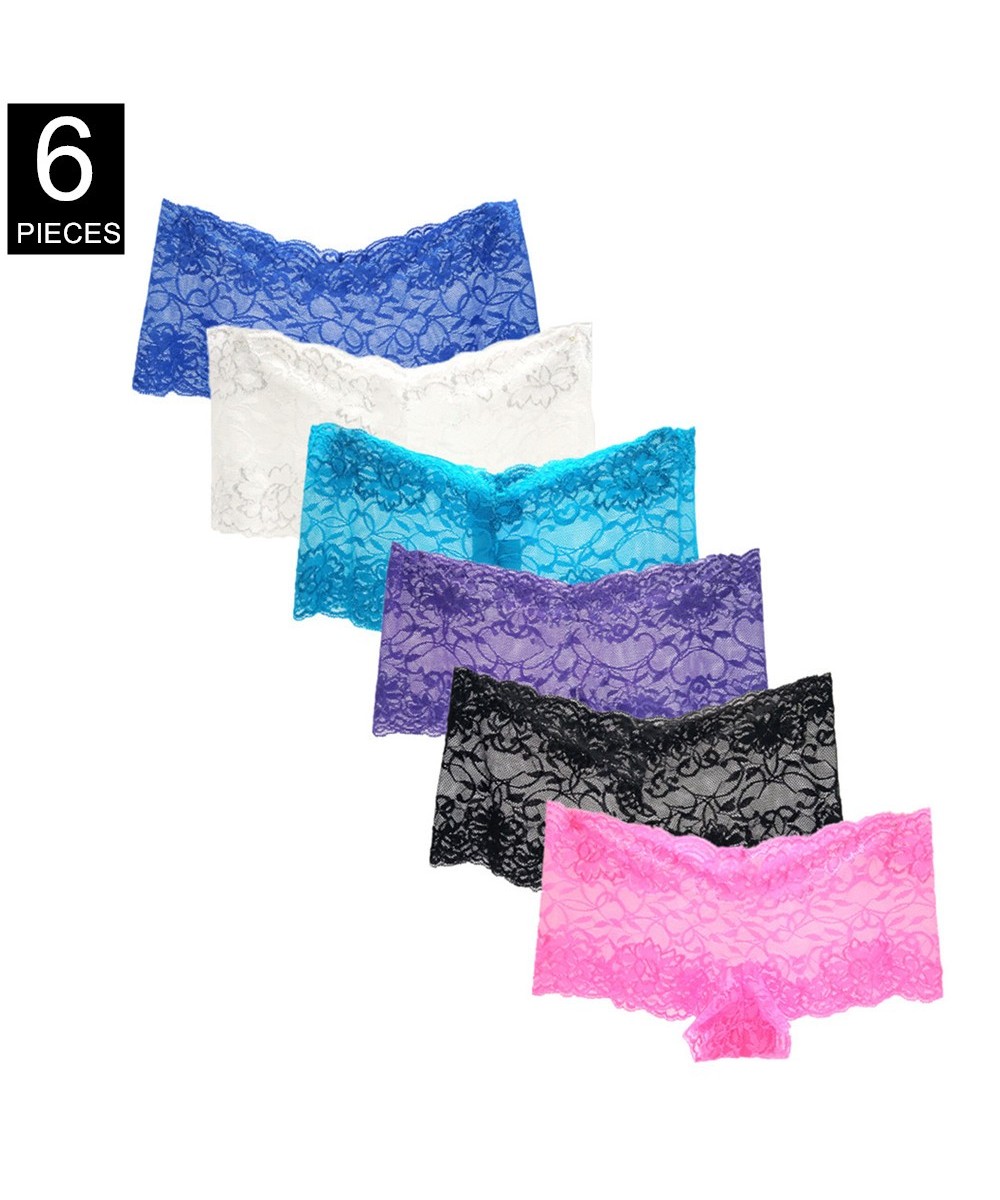 6 Pcs Sexy Women Boyshorts Panties Underwear Set Transparent Lace Boxer Shorts Female Intimates $21.93 - Underwear