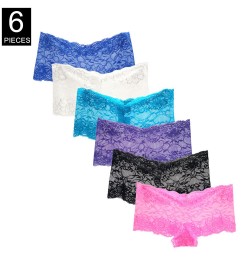 6 Pcs Sexy Women Boyshorts Panties Underwear Set Transparent Lace Boxer Shorts Female Intimates $21.93 - Underwear