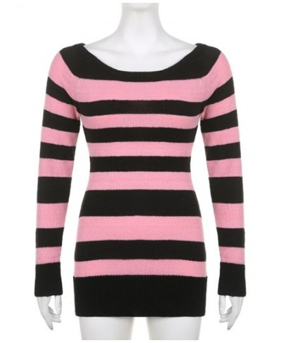 Sexy Vintage Women Sweater Mini Dress Bodycon Off Shoulder Long Sleeve Knitted Winter Striped Gothic Dresses Party $38.36 - D...