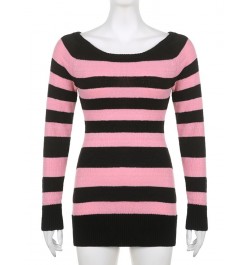 Sexy Vintage Women Sweater Mini Dress Bodycon Off Shoulder Long Sleeve Knitted Winter Striped Gothic Dresses Party $38.36 - D...