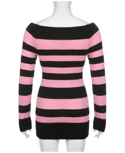 Sexy Vintage Women Sweater Mini Dress Bodycon Off Shoulder Long Sleeve Knitted Winter Striped Gothic Dresses Party $38.36 - D...