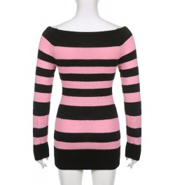 Sexy Vintage Women Sweater Mini Dress Bodycon Off Shoulder Long Sleeve Knitted Winter Striped Gothic Dresses Party $38.36 - D...