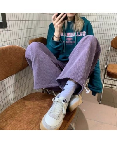 Casual Pants Women Solid Loose Wide Leg Korean Style All-match Autumn Corduroy Feminino Trousers Minimalist Student Chic $34....