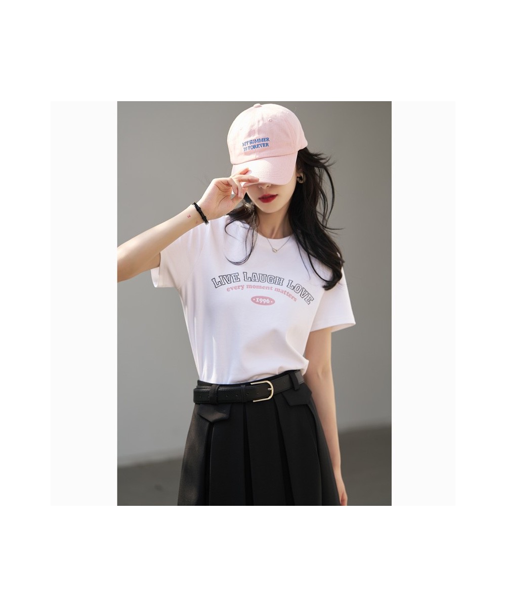 Printing Letter T-shirts for Women 2023 Summer Korean Casual Short Sleeve Round Neck White Tops Office Lady MXC12T0651 $39.48...