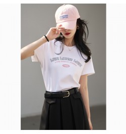 Printing Letter T-shirts for Women 2023 Summer Korean Casual Short Sleeve Round Neck White Tops Office Lady MXC12T0651 $39.48...