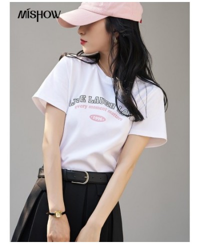 Printing Letter T-shirts for Women 2023 Summer Korean Casual Short Sleeve Round Neck White Tops Office Lady MXC12T0651 $39.48...