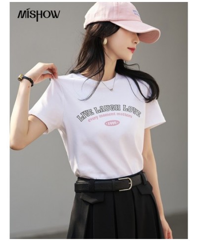 Printing Letter T-shirts for Women 2023 Summer Korean Casual Short Sleeve Round Neck White Tops Office Lady MXC12T0651 $39.48...