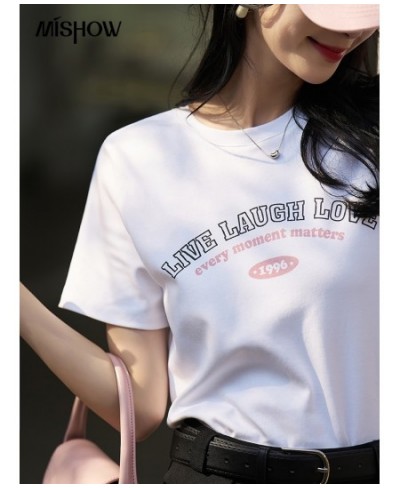 Printing Letter T-shirts for Women 2023 Summer Korean Casual Short Sleeve Round Neck White Tops Office Lady MXC12T0651 $39.48...