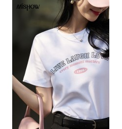 Printing Letter T-shirts for Women 2023 Summer Korean Casual Short Sleeve Round Neck White Tops Office Lady MXC12T0651 $39.48...