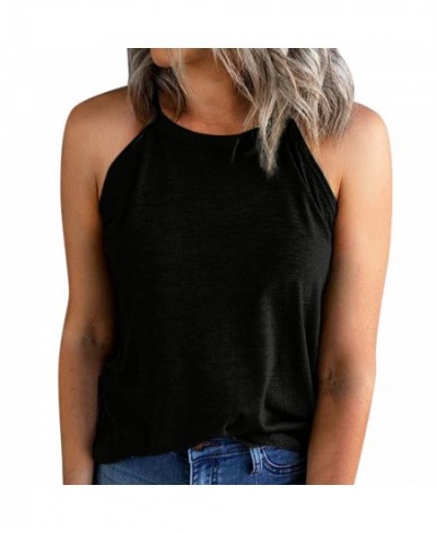 Summer Women's Solid Color Tank Top Slim Fit O Neck Stitch Sexy Halter T-Shirt Top Vests Tank Sleeveless Vintage Blouse $24.8...