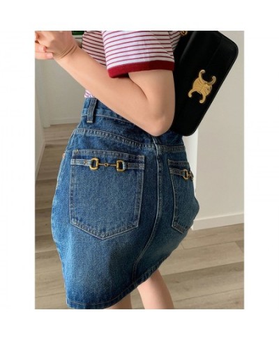 High waist Denim Skirt Aline Short Korean version fashion everything with horseshoe buckle decorative half skirt XL $53.15 - ...