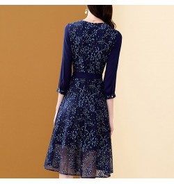 Women's Embroidery Blue Chiffon Dress Autumn A-Line Bohemian Slim Lace Dresses Mid-length Belt Patchwork Vestidos $56.30 - Dr...