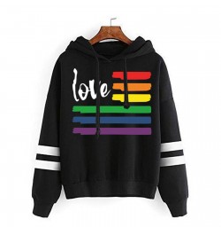 rainbow Printed sweatshirt women Letter casual Drawstring Pullover Hoodie autumn winter hooded striped sweatshirts top $26.20...