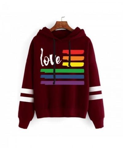 rainbow Printed sweatshirt women Letter casual Drawstring Pullover Hoodie autumn winter hooded striped sweatshirts top $26.20...