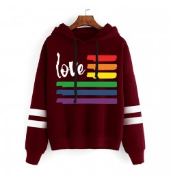 rainbow Printed sweatshirt women Letter casual Drawstring Pullover Hoodie autumn winter hooded striped sweatshirts top $26.20...