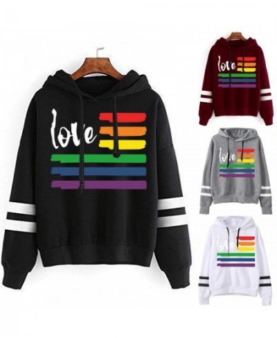 rainbow Printed sweatshirt women Letter casual Drawstring Pullover Hoodie autumn winter hooded striped sweatshirts top $26.20...