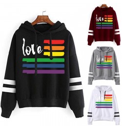 rainbow Printed sweatshirt women Letter casual Drawstring Pullover Hoodie autumn winter hooded striped sweatshirts top $26.20...