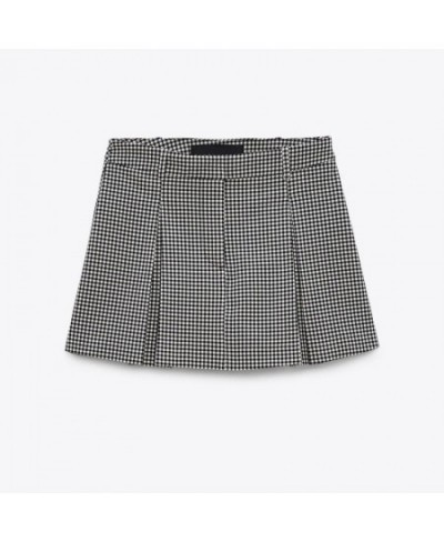 2023 spring new women's loose small checkered straight -tube suit jacket high -waist short pants skirt two -piece set $85.96 ...