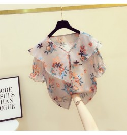 Women Casual Spring Summer Style Chiffon Blouses Shirts Lady Casual Loose Style Flower Printed Blusas Tops Thin Cute Blouses ...