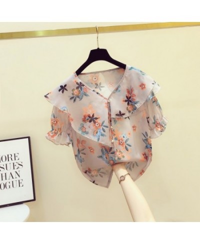 Women Casual Spring Summer Style Chiffon Blouses Shirts Lady Casual Loose Style Flower Printed Blusas Tops Thin Cute Blouses ...