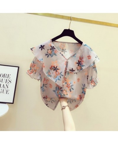 Women Casual Spring Summer Style Chiffon Blouses Shirts Lady Casual Loose Style Flower Printed Blusas Tops Thin Cute Blouses ...