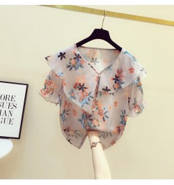 Women Casual Spring Summer Style Chiffon Blouses Shirts Lady Casual Loose Style Flower Printed Blusas Tops Thin Cute Blouses ...