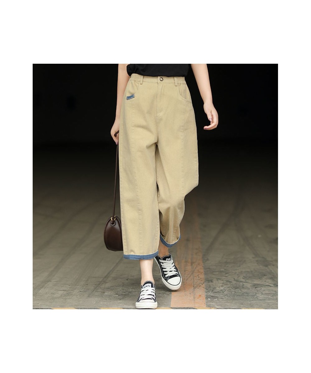 2022 Spring New Arts Style Women High Waist Khaki Cotton Denim Harem Pants All-matched Casual Ankle-length Loose Jeans C239 $...