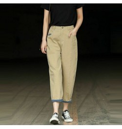 2022 Spring New Arts Style Women High Waist Khaki Cotton Denim Harem Pants All-matched Casual Ankle-length Loose Jeans C239 $...