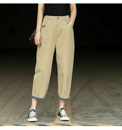 2022 Spring New Arts Style Women High Waist Khaki Cotton Denim Harem Pants All-matched Casual Ankle-length Loose Jeans C239 $...