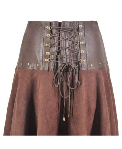 Victorian Brown & White Leather Adjustable Asymmetrical Ruffle Vintage Steampunk Sexy Skirt Gothic Clothing Women Ladies Skir...