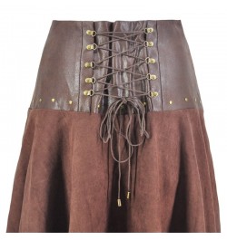 Victorian Brown & White Leather Adjustable Asymmetrical Ruffle Vintage Steampunk Sexy Skirt Gothic Clothing Women Ladies Skir...