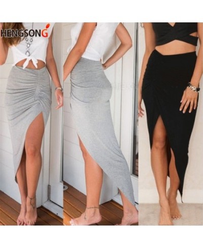 2022 New Sexy Irregular Skirts Women Summer Charm Split Long Skirt Slim Party Bodycon Skirt Gray Black $23.42 - Skirts