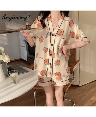 New Summer Fashion Women Pajamas Bear Printed Short Pants Cardigan Sleepwear Loose Size Leisure Korean Pijamas for Young Girl...