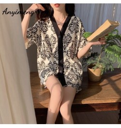 New Summer Fashion Women Pajamas Bear Printed Short Pants Cardigan Sleepwear Loose Size Leisure Korean Pijamas for Young Girl...