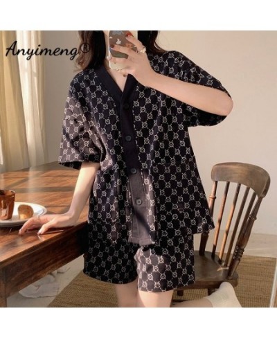 New Summer Fashion Women Pajamas Bear Printed Short Pants Cardigan Sleepwear Loose Size Leisure Korean Pijamas for Young Girl...